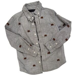 Janie and Jack Embroidered Buffalo Flannel Shirt Grey Classic Heather